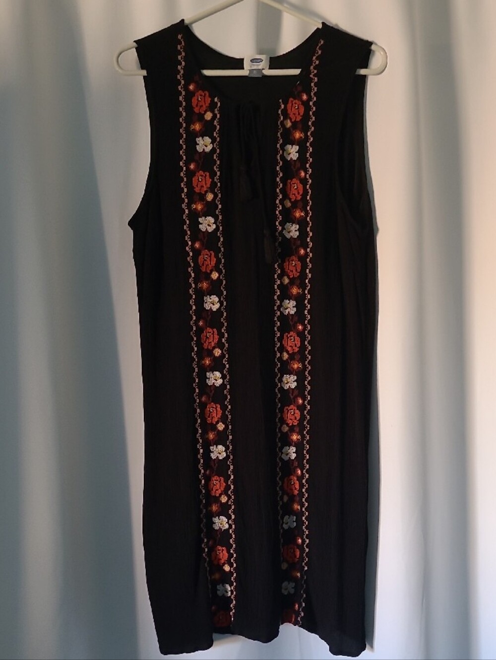 Old Navy Black Midi Dress with Floral Embroidery
